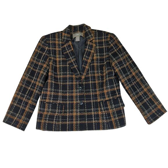 Vintage Norton Mcnaughton Tweed Blazer Jacket Two Button Black Brown Women's‎ 8P - Picture 1 of 9
